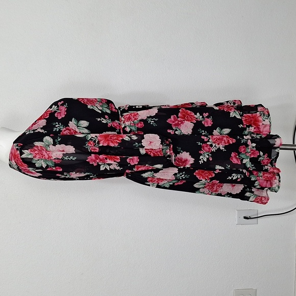 Floral NEW Black Red, Pink Wrap Ruffle Hem Flowy Boho Skater Dress Plus Size 3X - Picture 11 of 16